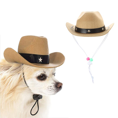 Dog Cowboy Hat — Khaki Western Costume Cap for Puppies, Dogs & Cats